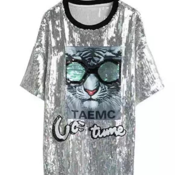 NWT Oversized Silver Bling Tassell Party Dress - Picture 6 of 6